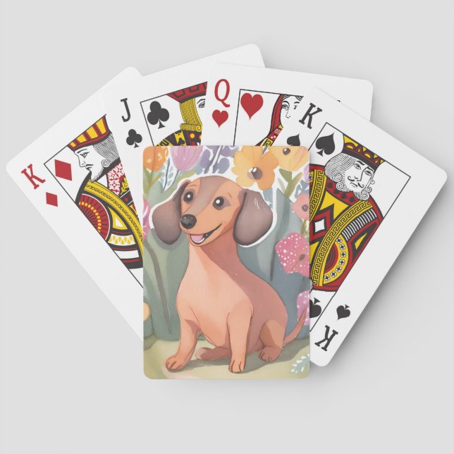 Dachshund Puppy | Watercolor Dog Pet Playing Cards (Back)
