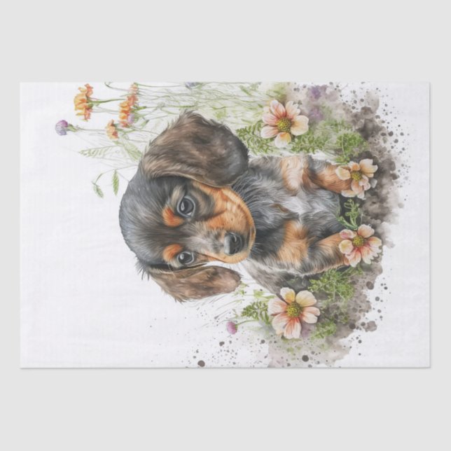 Dachshund Puppy Watercolor Tissue Paper (Front)