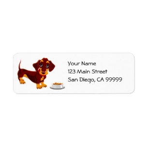 Dachshund Puppy with Food Bowl Return Address Label