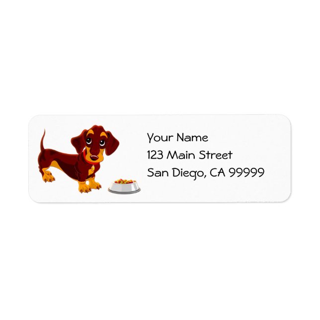 Dachshund Puppy with Food Bowl Return Address Label (Front)