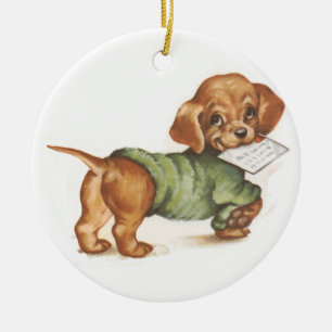 Dachshund puppy with letter ceramic ornament