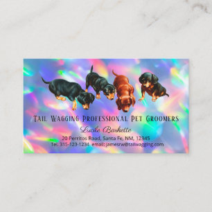 Dachshund Pups Pet Groomer Holographic Rainbow Business Card