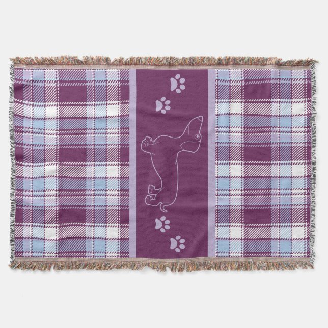 Dachshund Purple Plaid Throw Blanket (Front)