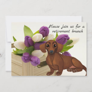 Dachshund  Purple Tulips Retirement  Invitation