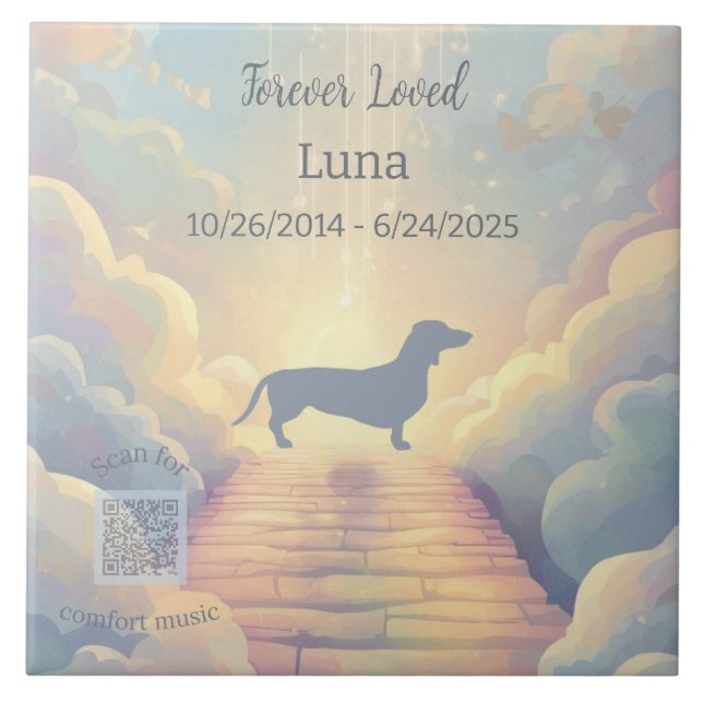 Dachshund Rainbow Bridge Memorial Tile with Music (Front)