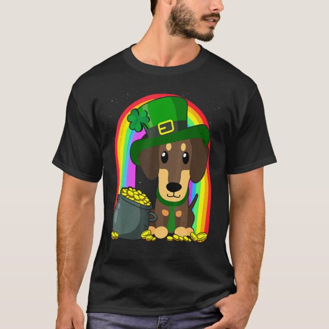 Dachshund Rainbow Irish C St Patrick Day Dog T-Shirt (Front)