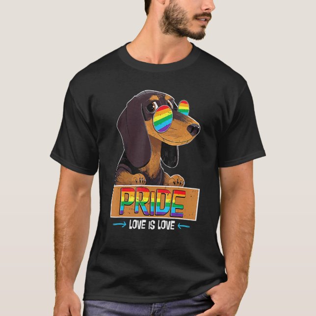 Dachshund Rainbow Love Is Love Lgbt Awareness Gay  T-Shirt (Front)