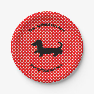 Dachshund Red and White Polka Dots Paper Plates