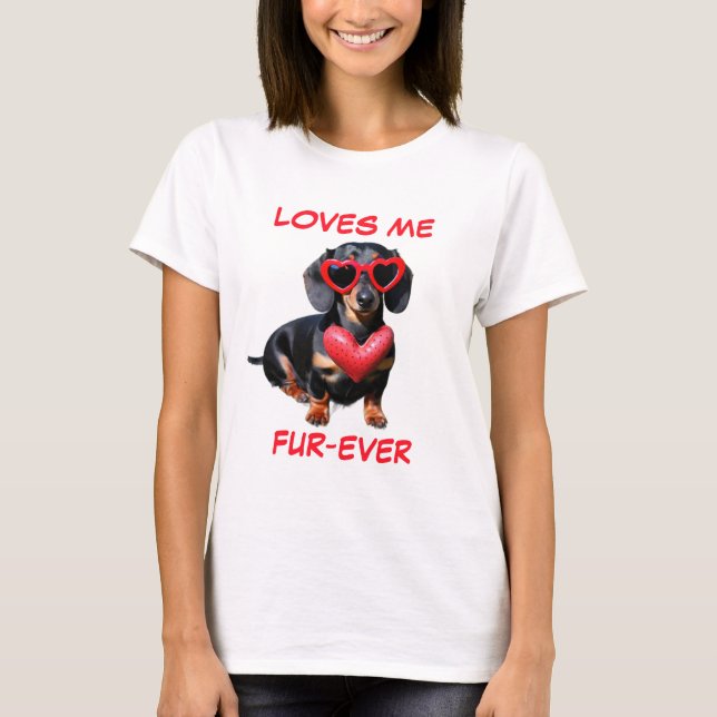 Dachshund Red Heart Heart-Shaped Sunglasses T-Shirt (Front)