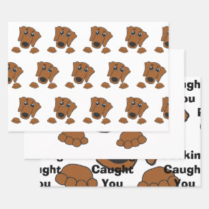 dachshund red peeking cartoon wrapping paper sheet
