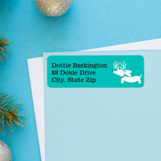 Dachshund Reindeer Blue Christmas Address Labels