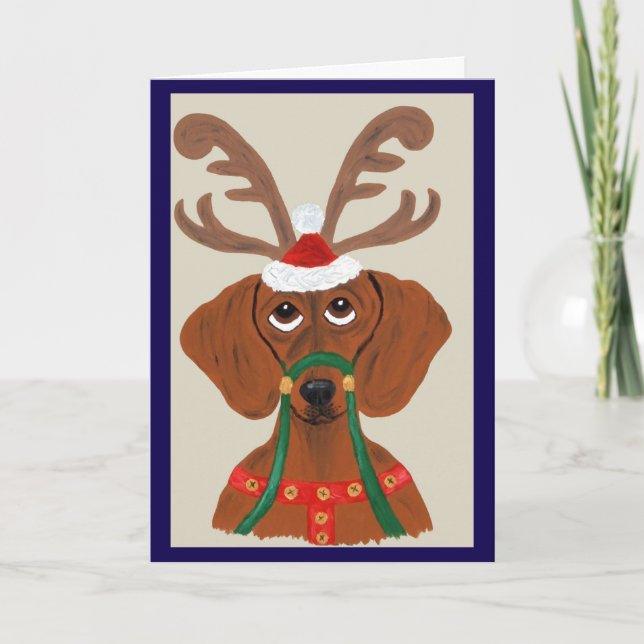 Dachshund Reindeer Card (Front)
