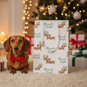 Dachshund Reindeer Christmas Gift Bag Merry Doxie