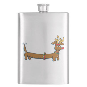 Dachshund Reindeer Hip Flask