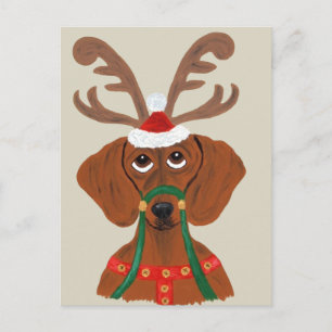 Dachshund Reindeer Holiday Postcard