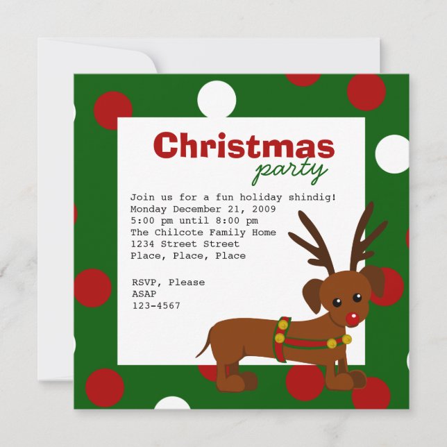 dachshund reindeer invitation (Front)