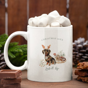 Dachshund Reindeer   Monogram Christmas Coffee Mug