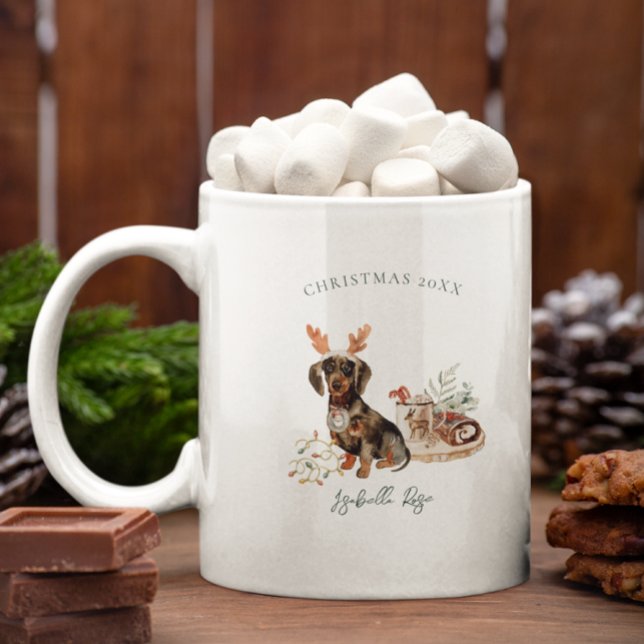 Dachshund Reindeer | Monogram Christmas Coffee Mug (Creator Uploaded)
