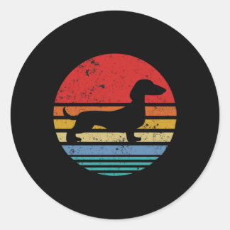 Dachshund Retro Sunset Dog Daschund Classic Round Sticker