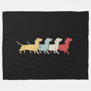 Dachshund Retro Vintage Fleece Blanket