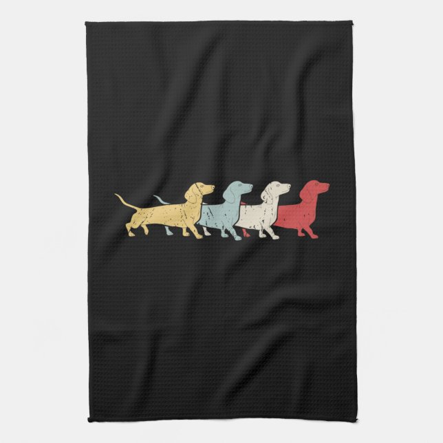 Dachshund Retro Vintage Tea Towel (Vertical)