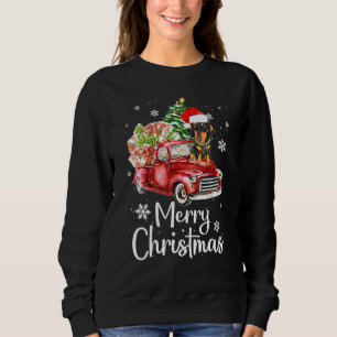 Dachshund Rides Red Truck Christmas Pajama Sweatshirt