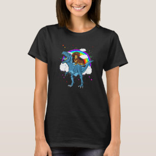 Dachshund Riding Dinosaur rex  Boys Kids Men Rainb T-Shirt