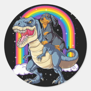Dachshund Riding Dinosaur T Rex Gifts Boys Kids Me Classic Round Sticker