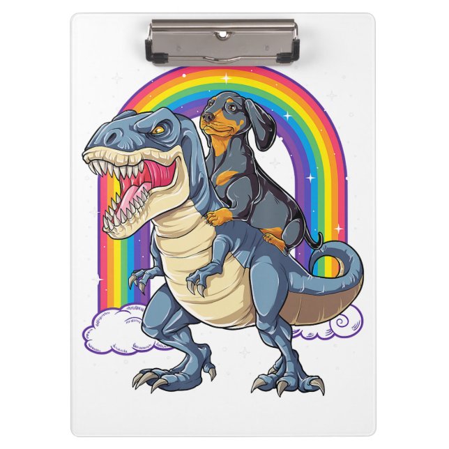 Dachshund Riding Dinosaur T Rex Gifts Boys Kids Me Clipboard (Front)