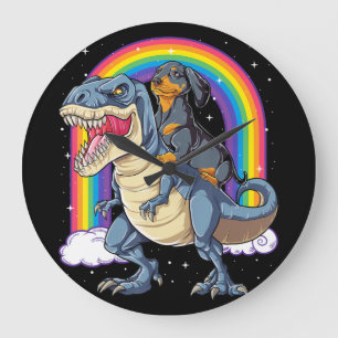 Dachshund Riding Dinosaur T Rex Gifts Boys Kids Me Large Clock