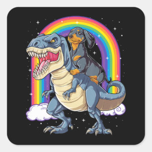 Dachshund Riding Dinosaur T Rex Gifts Boys Kids Me Square Sticker