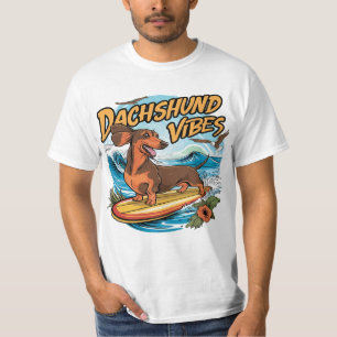 Dachshund Riding Surfboard Surfing T-Shirt