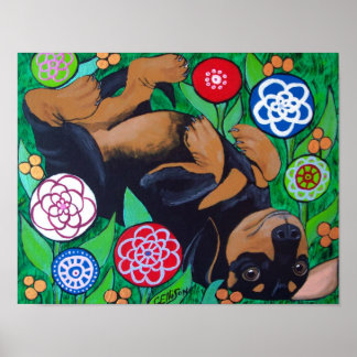 Dachshund Rolling in the Flowers Print