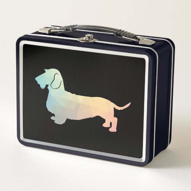 Dachshund Rough Coated Geo Silhouette Pastel Metal Lunch Box (Front)