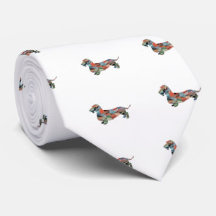 Dachshund Rough Coated Geo Silhouette Plaid Tie