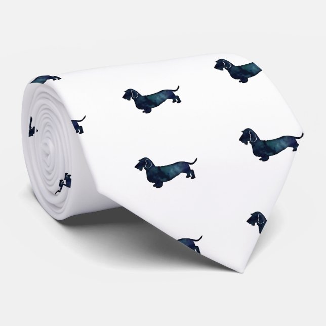 Dachshund Rough Coated Silhouette Watercolor Tie (Rolled)