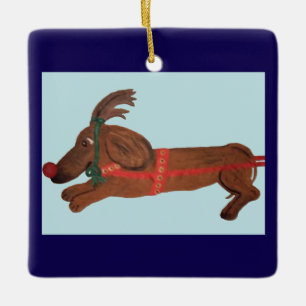 Dachshund Rudolph The Red-Nosed Reindeer Ceramic Ornament