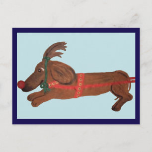 Dachshund Rudolph The Red-Nosed Reindeer Postcard