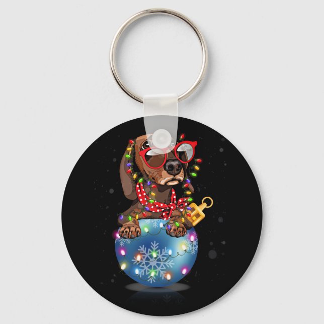 Dachshund Santa Christmas Light Gift Key Ring (Front)