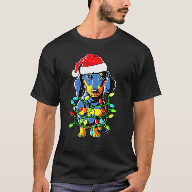 Dachshund Santa Christmas Tree Lights Xmas Boys Ki T-Shirt (Front)