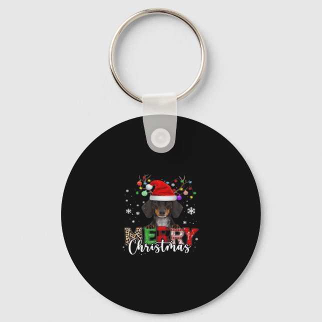 Dachshund Santa Dog Merry Christmas Oversized T-Sh Key Ring (Front)