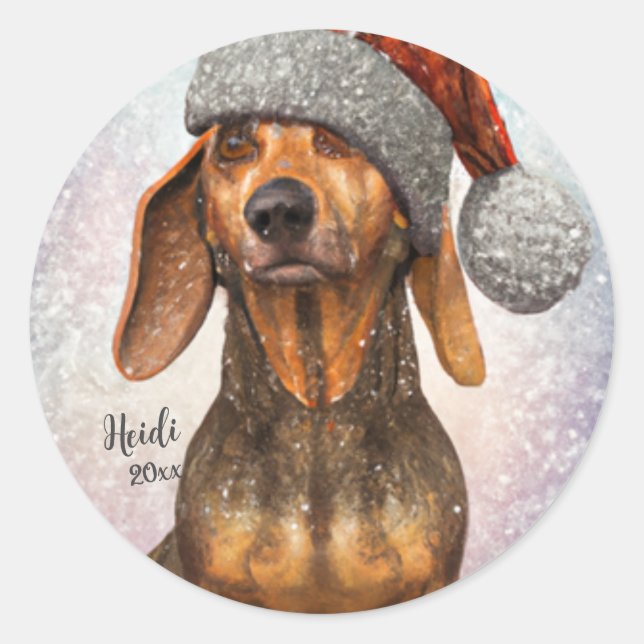 Dachshund, Santa Dog, Personalise,Christmas  Classic Round Sticker (Front)