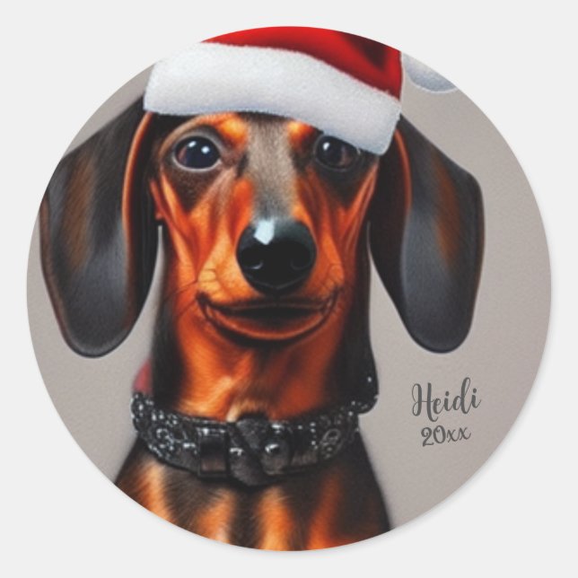 Dachshund, Santa Dog, Personalise,Christmas  Classic Round Sticker (Front)