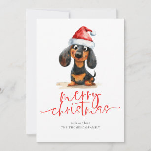 Dachshund Santa Hat 2025 Calendar Merry Christmas Holiday Card