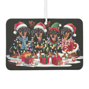 Dachshund Santa hat antlers elf Christmas lights  Car Air Freshener