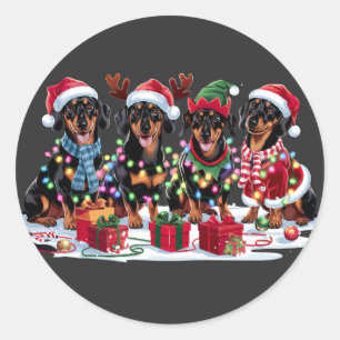 Dachshund Santa hat antlers elf Christmas lights Classic Round Sticker