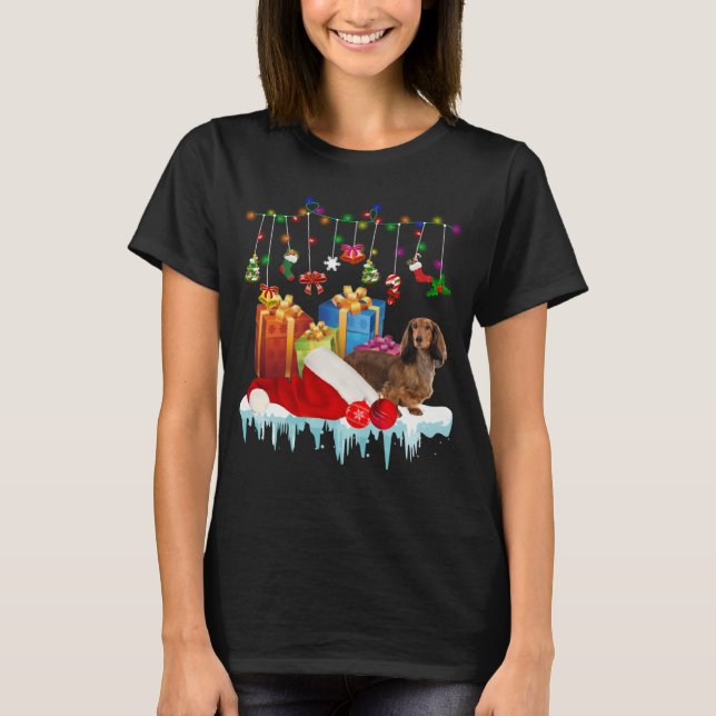 Dachshund Santa Hat Christmas Lights  Box T-Shirt (Front)