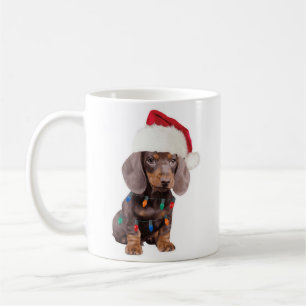 Dachshund Santa Hat Christmas Lights Dog Lovers Coffee Mug