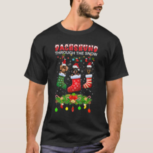 Dachshund Santa Hat Christmas Socks Through The Sn T-Shirt