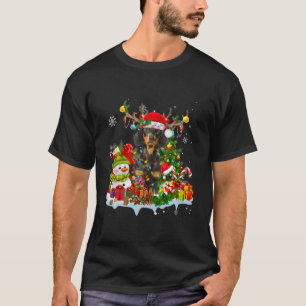 Dachshund Santa Hat Reindeer Christmas Lights T-Shirt